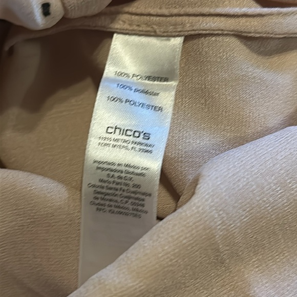 Chico’s Light Pink Black Dot Ruffle Front Blouse Top 0 NWT - Picture 9 of 10